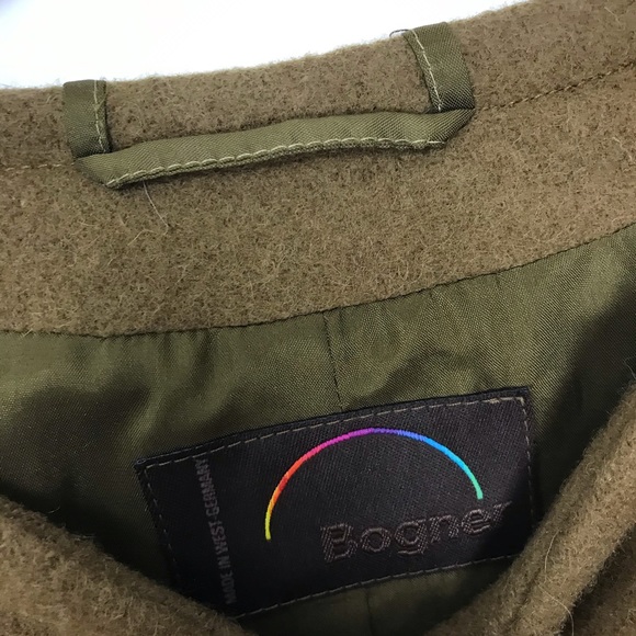 Bogner Vintage Felted Wool Coat Olive Green 14 A7 - Picture 4 of 7